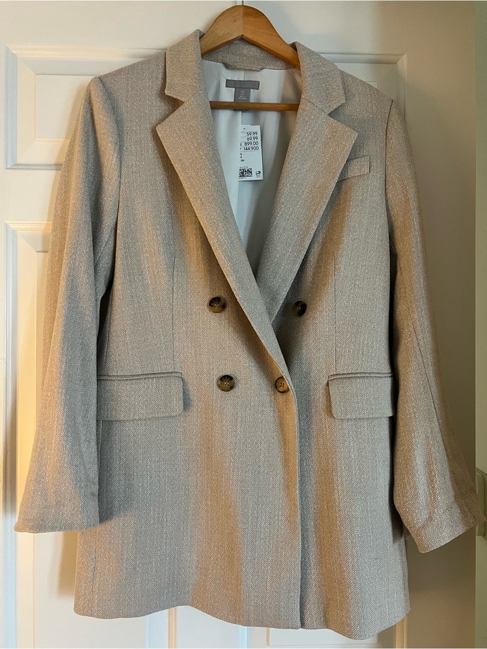 H&M Metallic Beige Double-Breasted Blazer